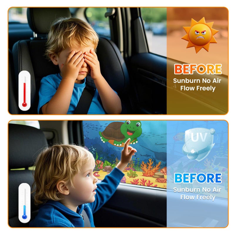 PEMOTech Car Window Shade for Baby: 2 Pack UV Protection Car Side Window Sun Shades Cartoon Animal Design  Universal Stretchable Sun Shades  Privacy Protect for Kids Family Pets Tints (27.2 ""x39.8 "") - Image 5